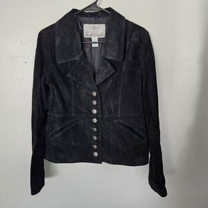 BB Dakota Vintage Women's Large Black Suede Jacket Leather Blazer Button Up Y2K